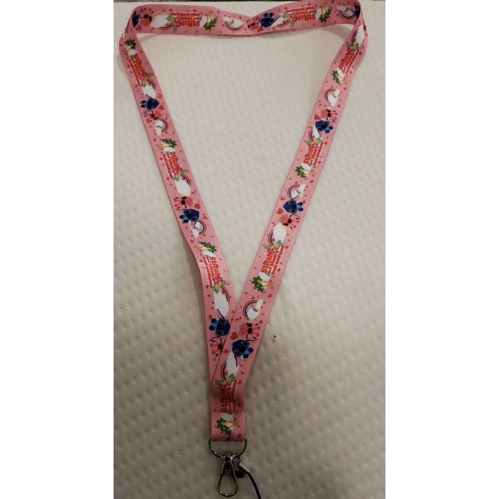 Disney Lilo and Stitch Angel Scrump Pink Lanyard Rainbow Tropical Hearts ID Key